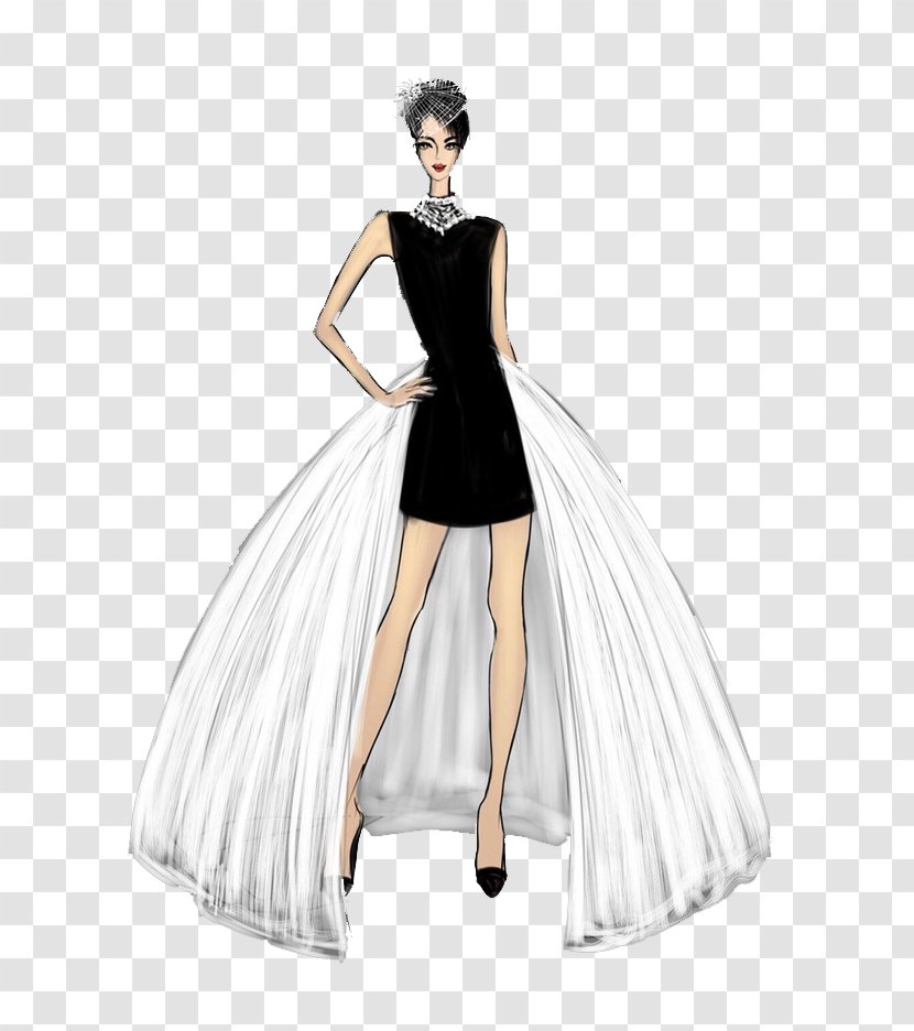Wedding Dress Clothing Black And White Skirt Cocktail - Flower - Model Transparent PNG