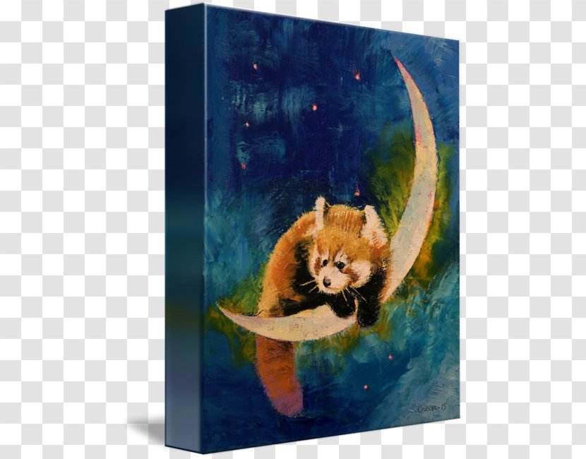 Cat Giant Panda Painting Red Canvas Print - Moon Transparent PNG