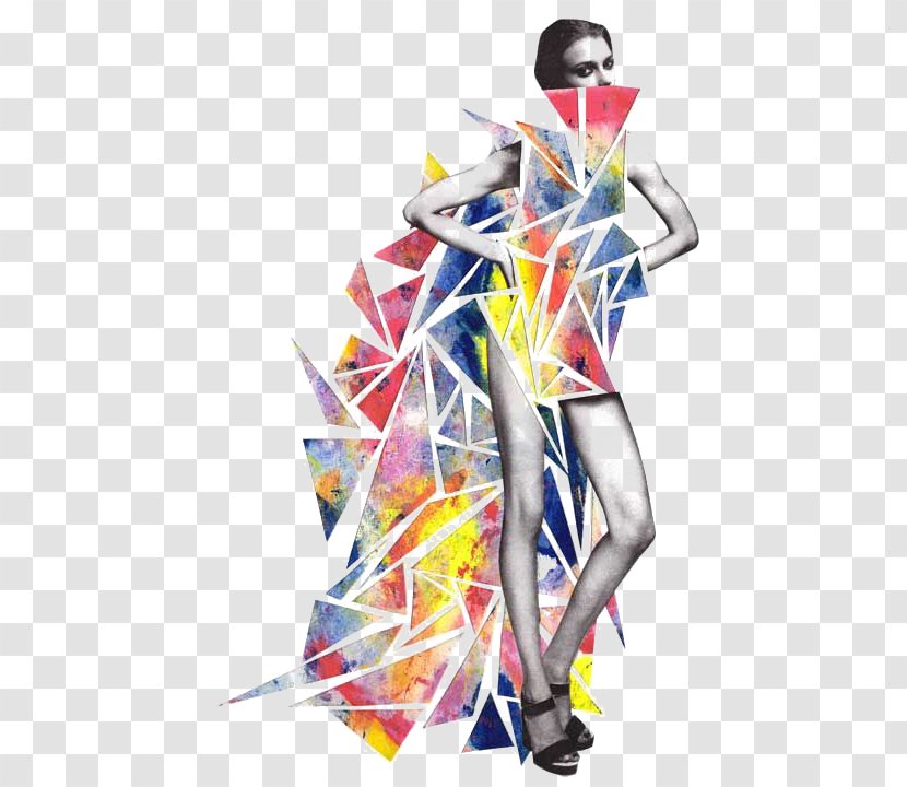Fashion Illustration Art - Geometric Collage Model Transparent PNG