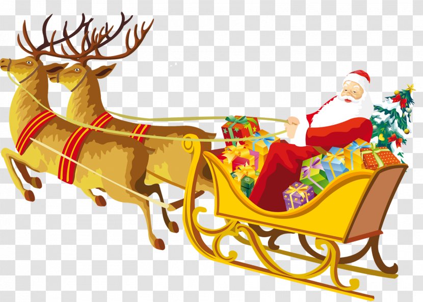 Rudolph Santa Claus Reindeer Christmas Card - Sleigh Transparent PNG