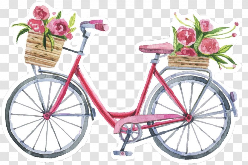 Bicycle Sticker Illustration Image Drawing - Pink - Summer City Flower Transparent PNG