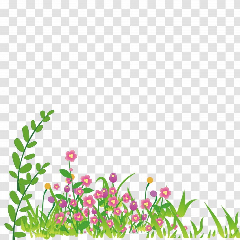 Cartoon Wallpaper - Green - Grass Wildflowers Transparent PNG