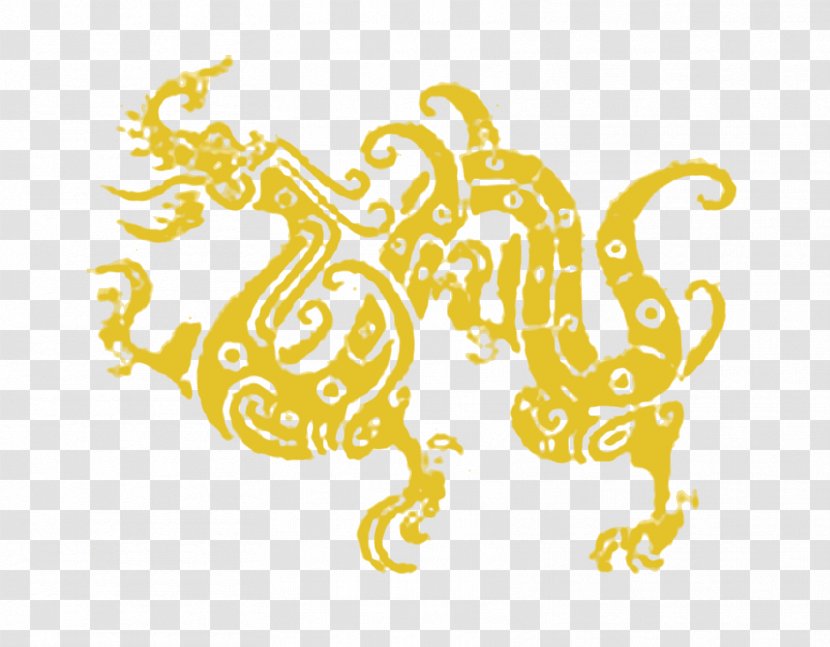 Au Bonheur DAsie Chinese Dragon Feng Shui Totem - Yellow - Ancient Golden Pattern Transparent PNG