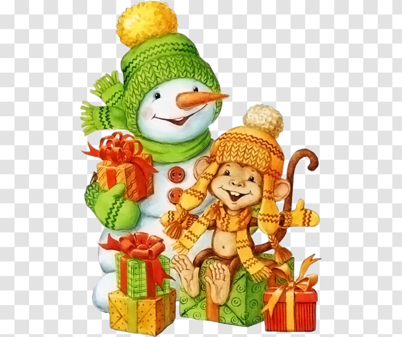 Ded Moroz Monkey New Year Ansichtkaart Illustration - Watercolor Snowman Transparent PNG