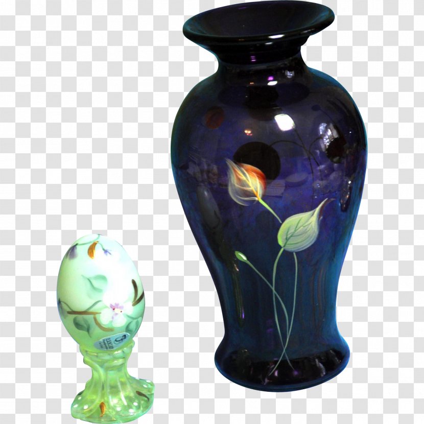 Vase Ceramic Cobalt Blue Glass - Hand Painted Lotus Transparent PNG