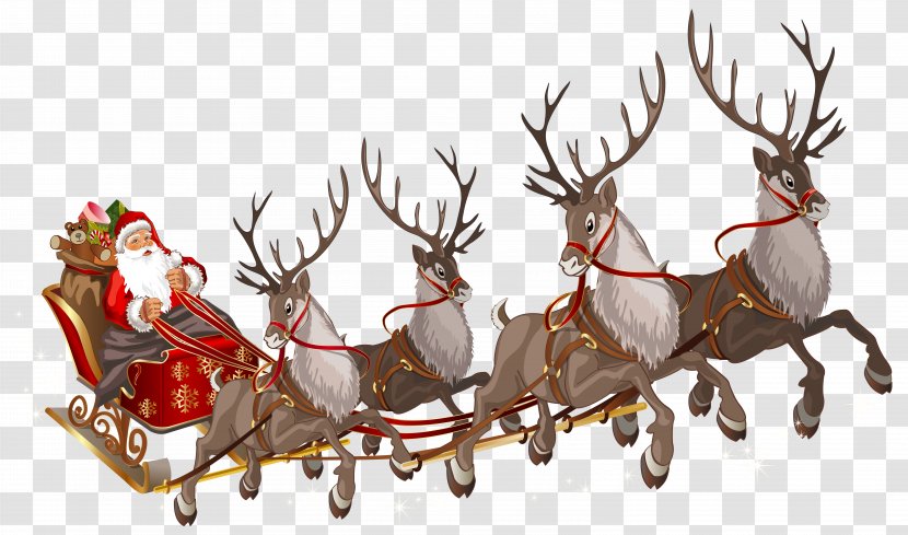 Santa Claus's Reindeer Rudolph - Sled - Claus With Sleigh PNG Clipart Image Transparent PNG