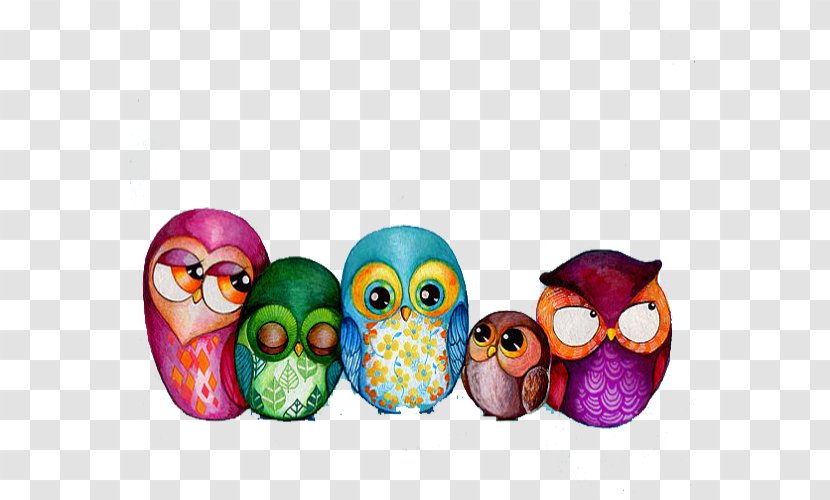 Owl Bird Painting Drawing Art - Color - Cute Family Transparent PNG