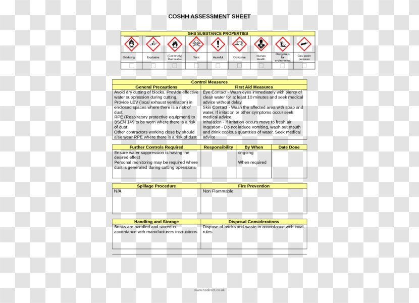 COSHH Document Risk Assessment Safety Data Sheet - Diagram - Builder's Insurance Transparent PNG