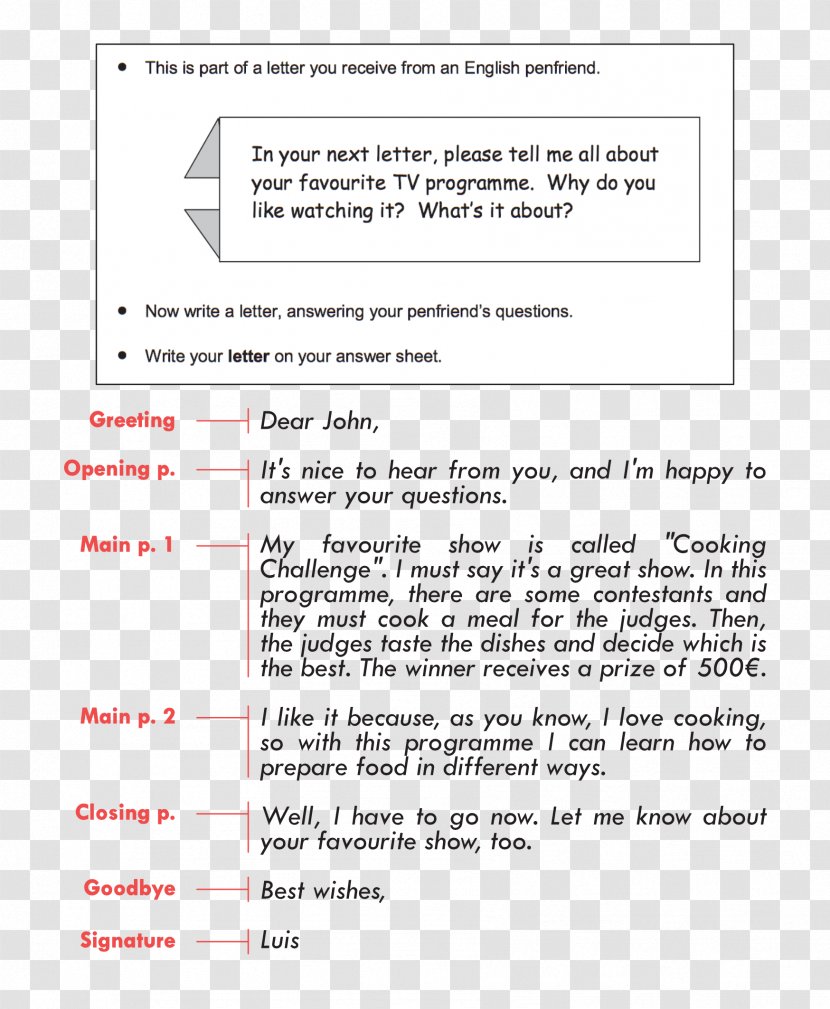 B1 Preliminary B2 First Cambridge Assessment English Writing Letter - Word Transparent PNG
