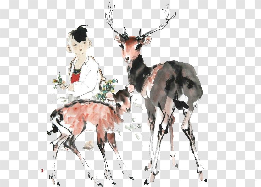 Computer File - Photography - Chinese Painting Shepherd And Deer Transparent PNG