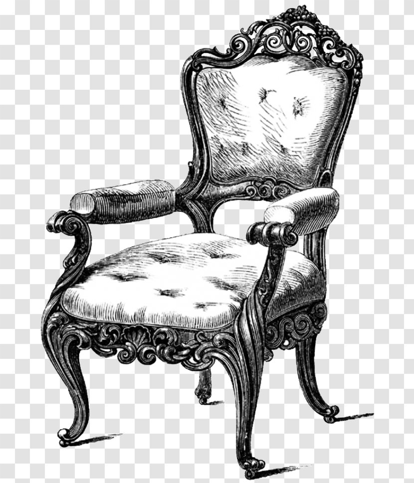 Chair Antique Furniture Drawing Table Couch - Monochrome Photography Transparent PNG