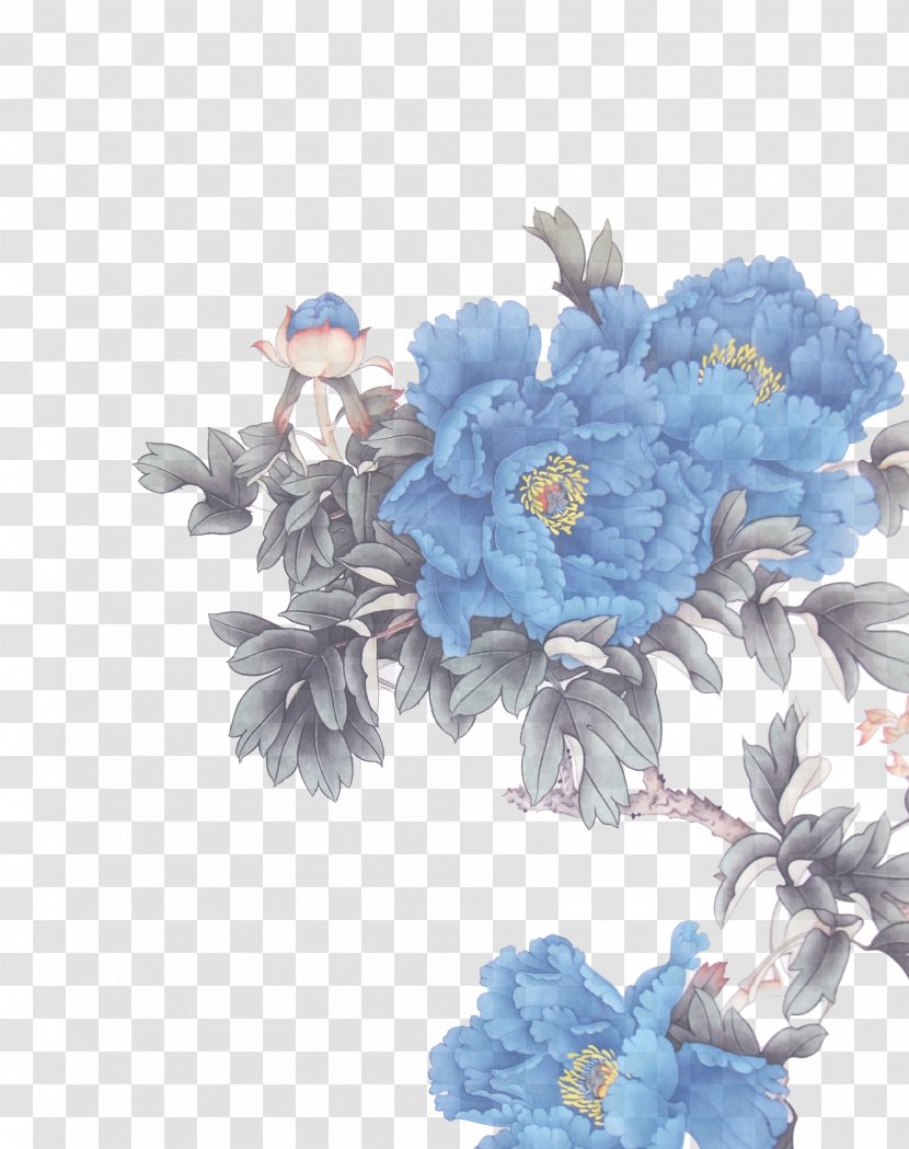 Chinese Painting Art Poster Ink Wash - Blue - Flowers Transparent PNG