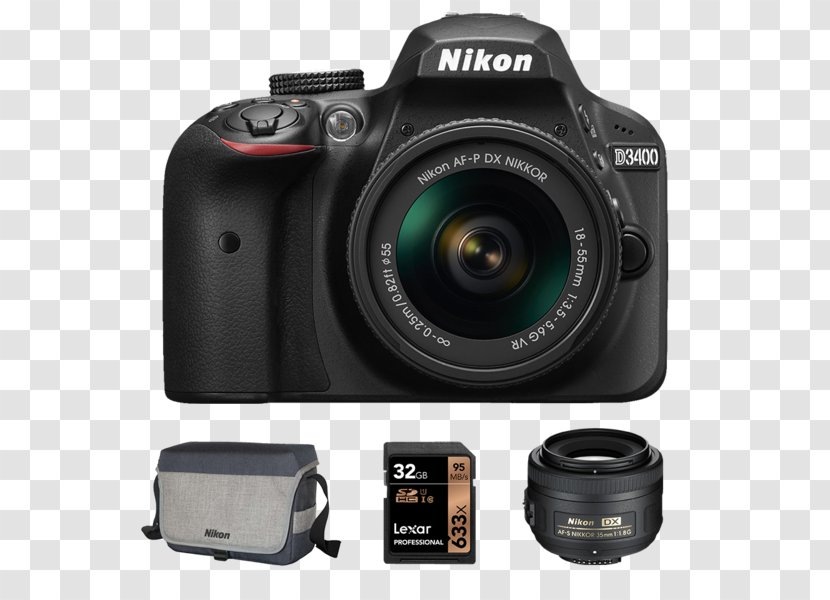 Nikon D3300 Digital SLR D3400 DSLR Camera With 18-55mm Lens (Black) Transparent PNG
