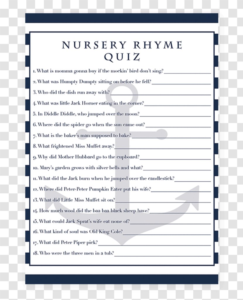 Quiz Nursery Rhyme Game Baby Shower - Party - Card Transparent PNG