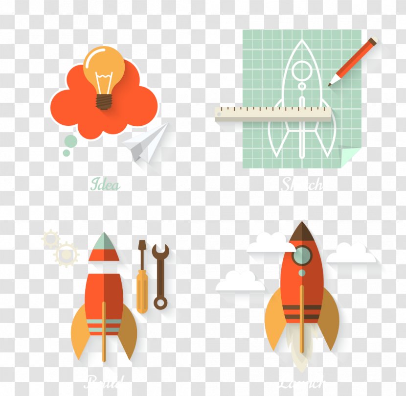 Startup Company Concept New Product Development Illustration - Flat Design - Rocket Material Transparent PNG