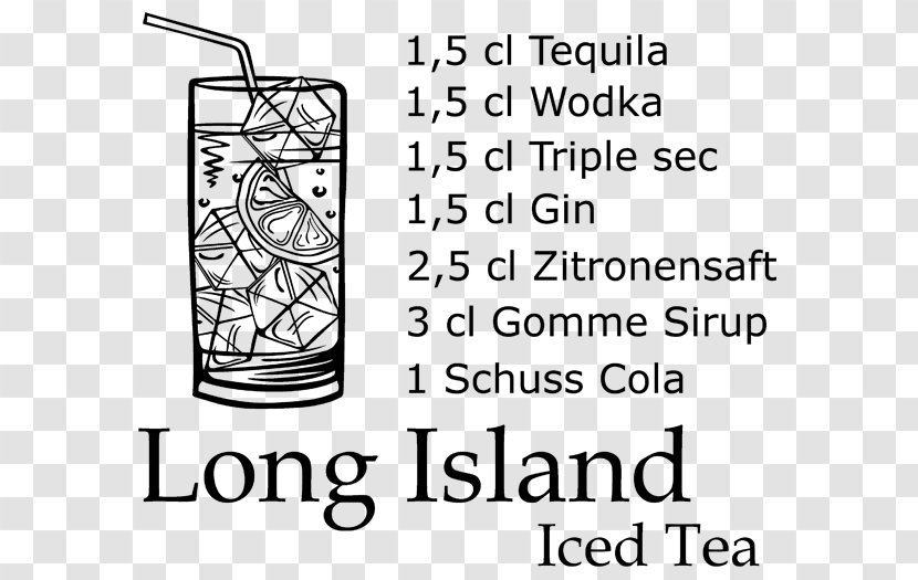 Long Island Iced Tea Recipe Cocktail Bourbon Whiskey - Black And White Transparent PNG