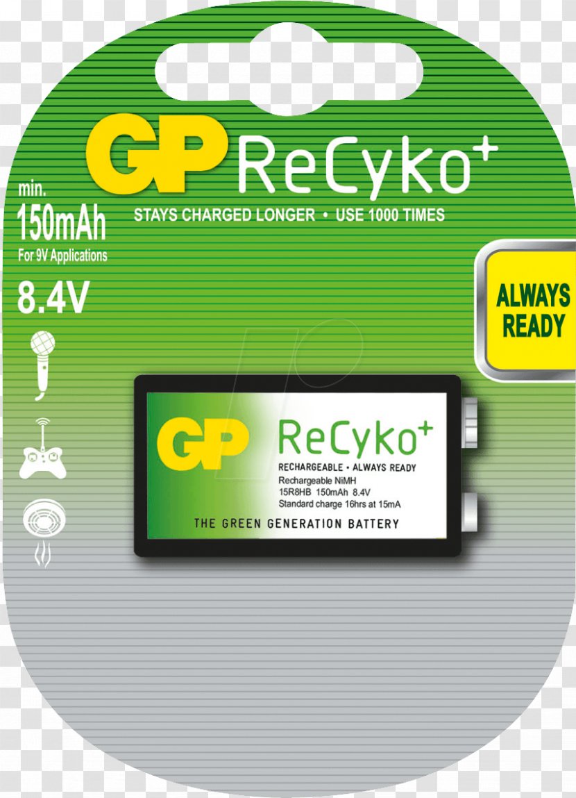 Battery Charger Nine-volt ReCyko Rechargeable Nickel–metal Hydride - Ampere Hour - Ninevolt Transparent PNG