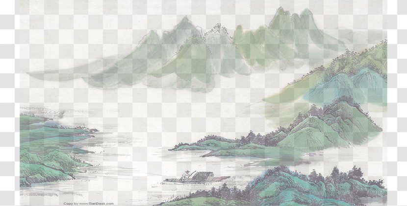 Ink Wash Painting Landscape Shan Shui - Drawing - Mountains And Rivers Diagram Transparent PNG