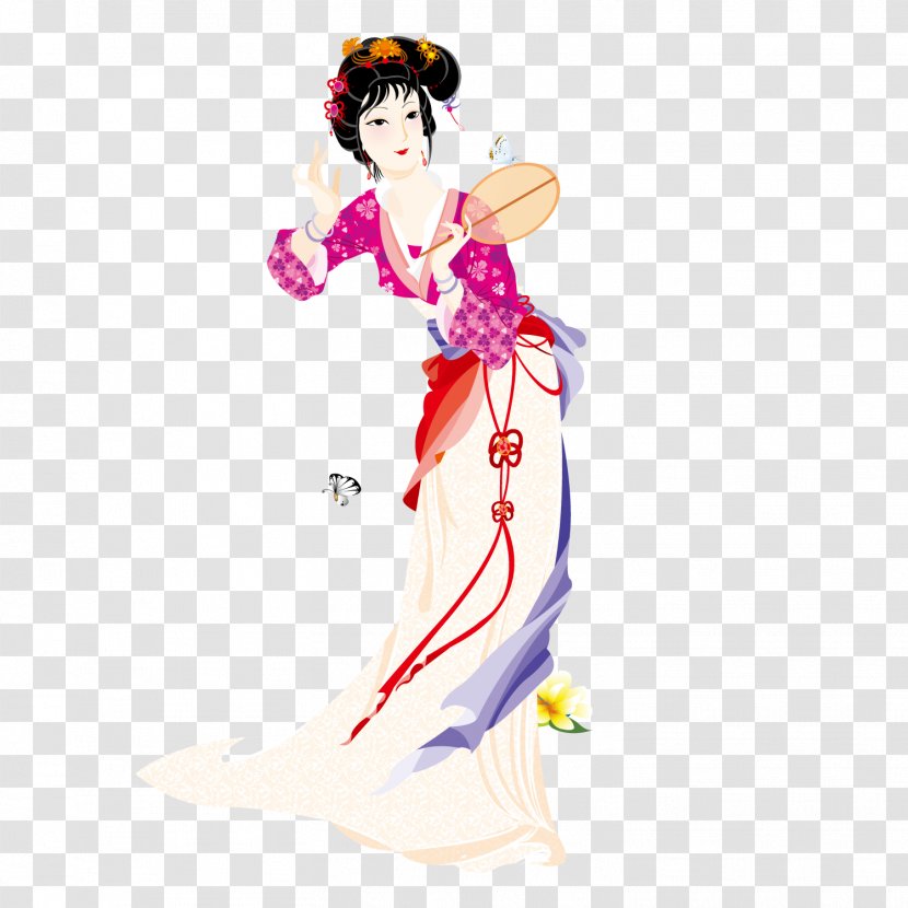 Mid-Autumn Festival Illustration - Silhouette - A Fairy With Fan Transparent PNG