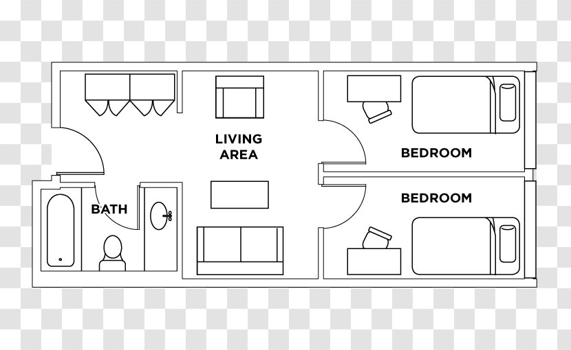 Parkside Student Residence Bedroom Bathroom Suite Penthouse Apartment - Line Art - Rectangle Transparent PNG