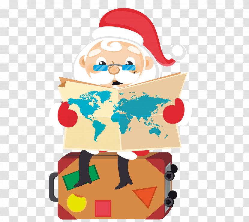 Rudolph Santa Claus Christmas Cartoon - Gift - Look At The Map Transparent PNG