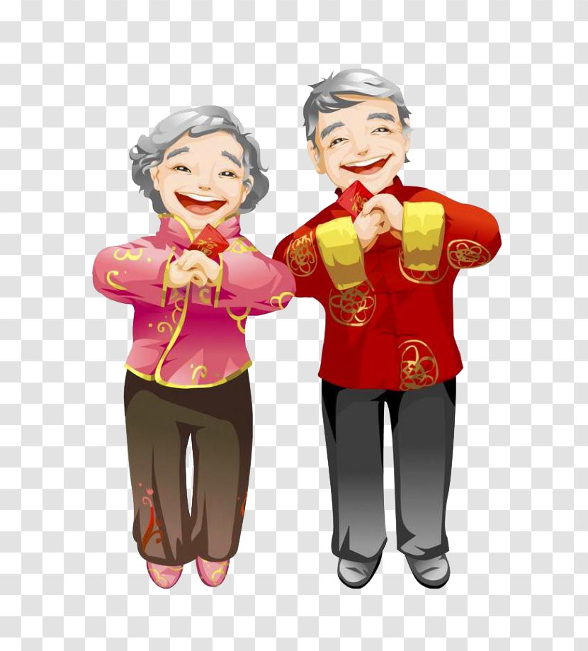 Senior Couple Chinese New Year Red Envelope Illustration - Grandfather Grandmother Happy Transparent PNG
