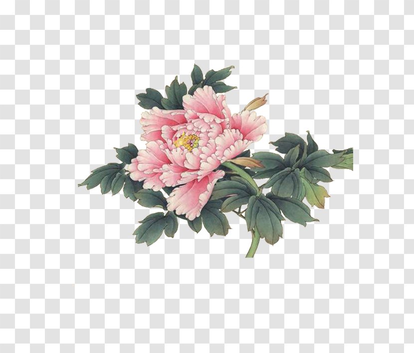 Moutan Peony Watercolor Painting Ink Wash - Chinoiserie Transparent PNG