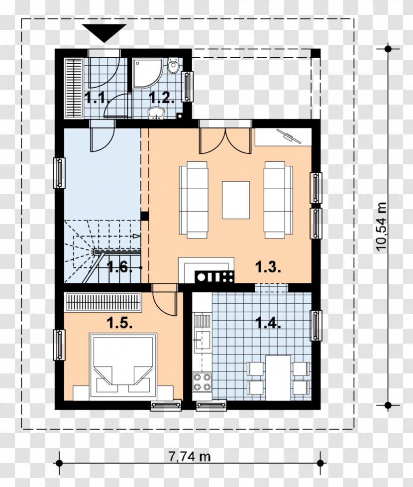 House Floor Plan Gable Roof Terrace - Cost Transparent PNG