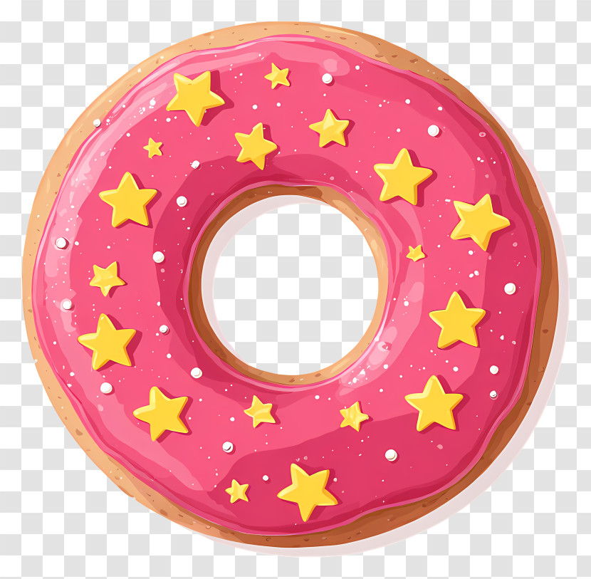 Pink Doughnut With Sprinkles - Pink Frosted Donut With Stars Transparent PNG