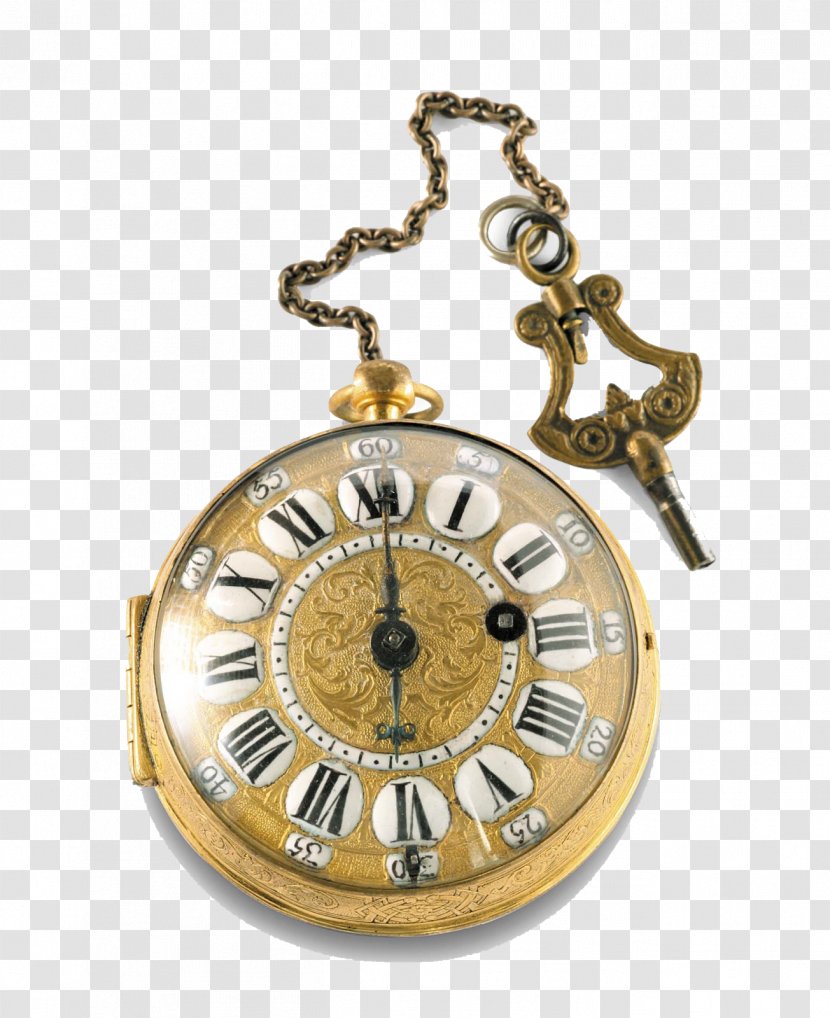 01504 Clock Gold Silver Locket - Brass Transparent PNG