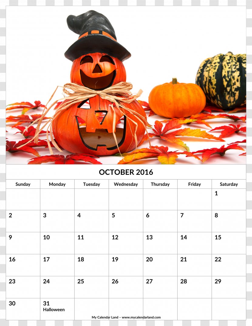 Jack-o'-lantern Halloween Calendar Pumpkin Holiday - Month - Theme Transparent PNG