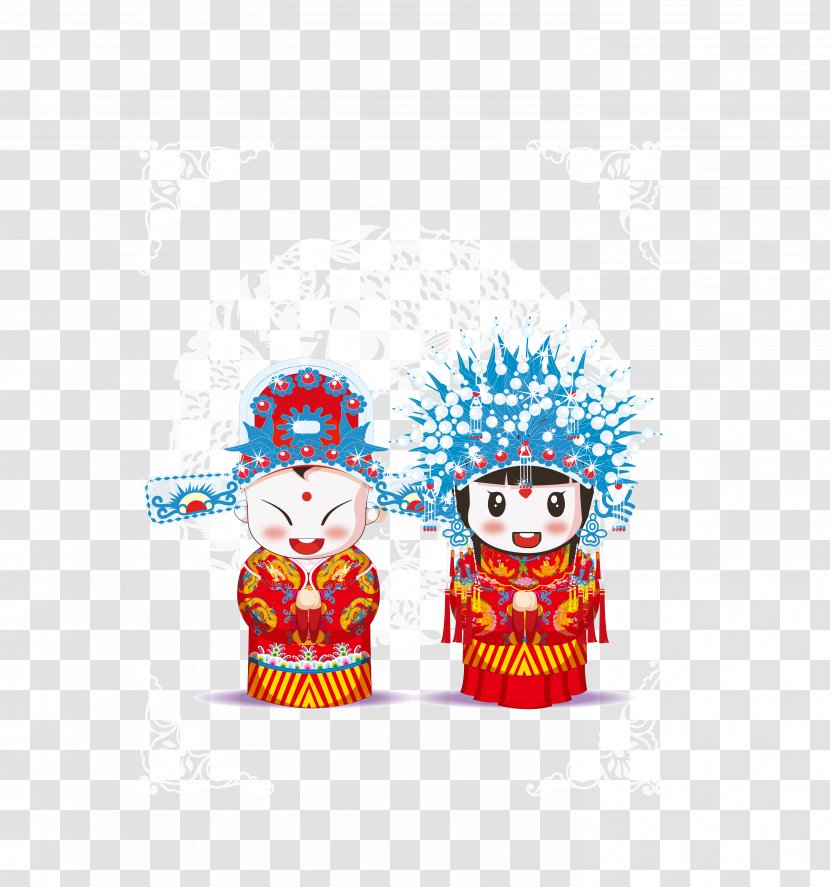 Chinese Marriage Bridegroom Wedding - Cartoon Ancient Phoenix Crown 霞 帔 Bride And Groom Transparent PNG