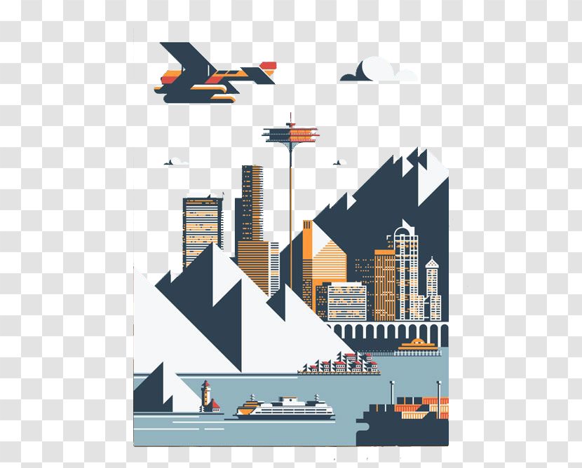 Seattle Poster Screen Printing Illustration - Geometry City Transparent PNG
