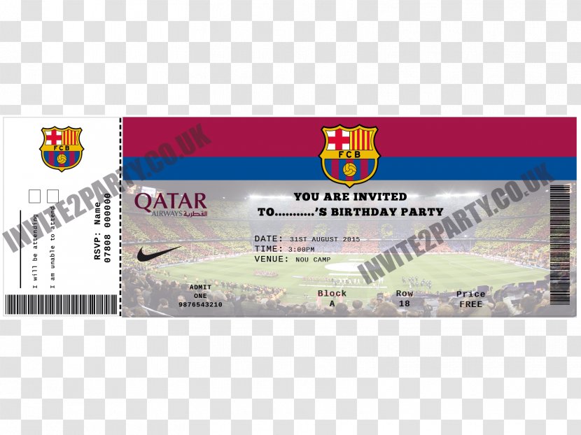 Wedding Invitation FC Barcelona Museum Birthday Children's Party - Child Transparent PNG