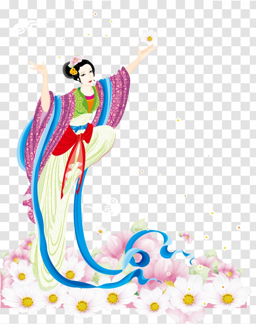 Mid-Autumn Festival Change Icon - Costume Design - Ancient Fairy Dance Diagram Transparent PNG