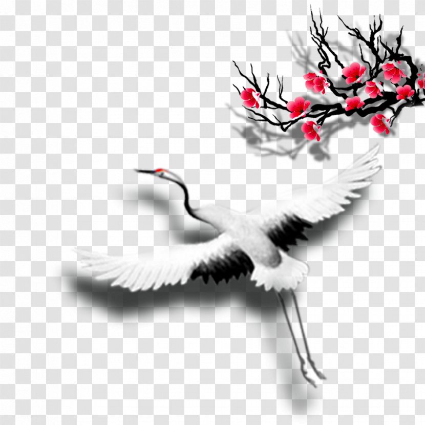 Poster Illustration - Chinoiserie - Cartoon Crane Transparent PNG