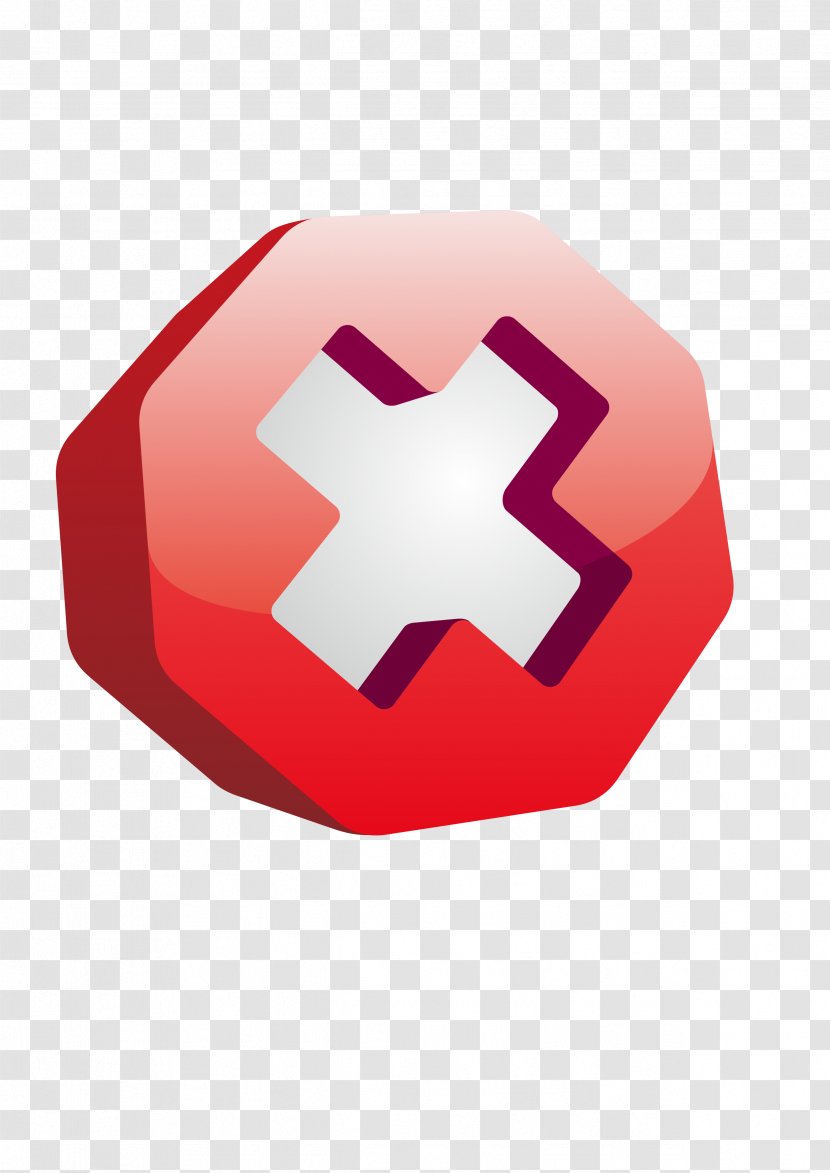 Button Download Icon - Red - 3D Gradient Cross Transparent PNG