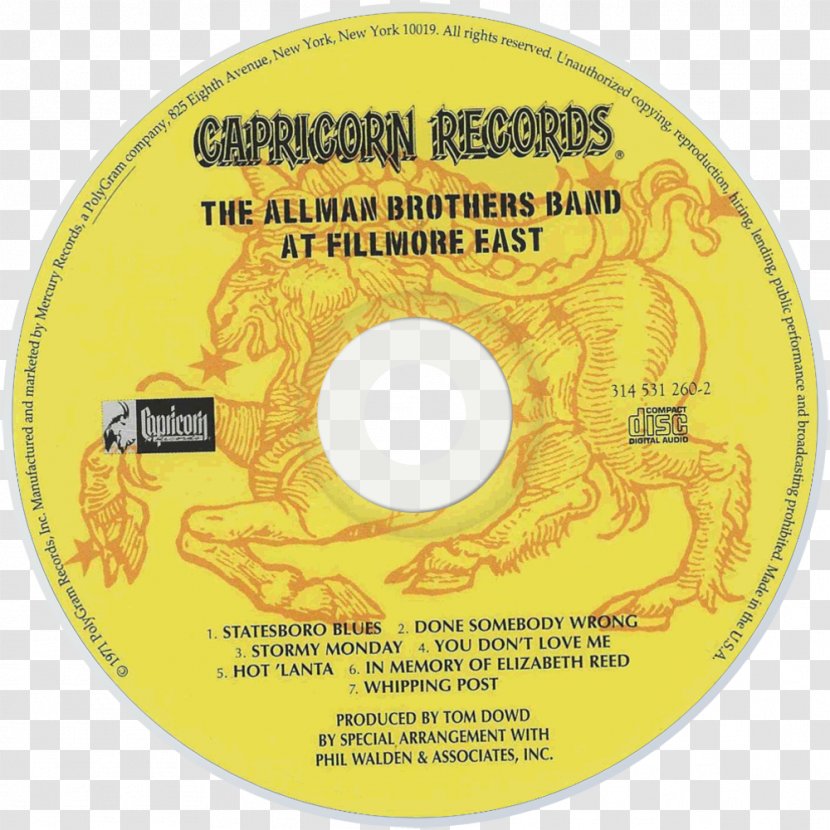 Compact Disc Capricorn Records Disk Storage - Label - Fillmore Transparent PNG
