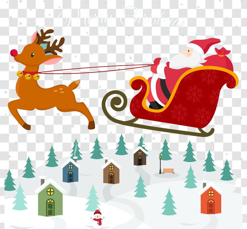 Santa Clauss Reindeer Christmas - Ornament - Lovely Sleigh Ride Claus Vector Transparent PNG
