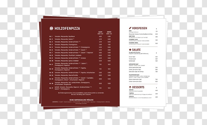 Menu Neapolitan Pizza Hansls Holzofenpizzeria Restaurant - Shrimps Transparent PNG