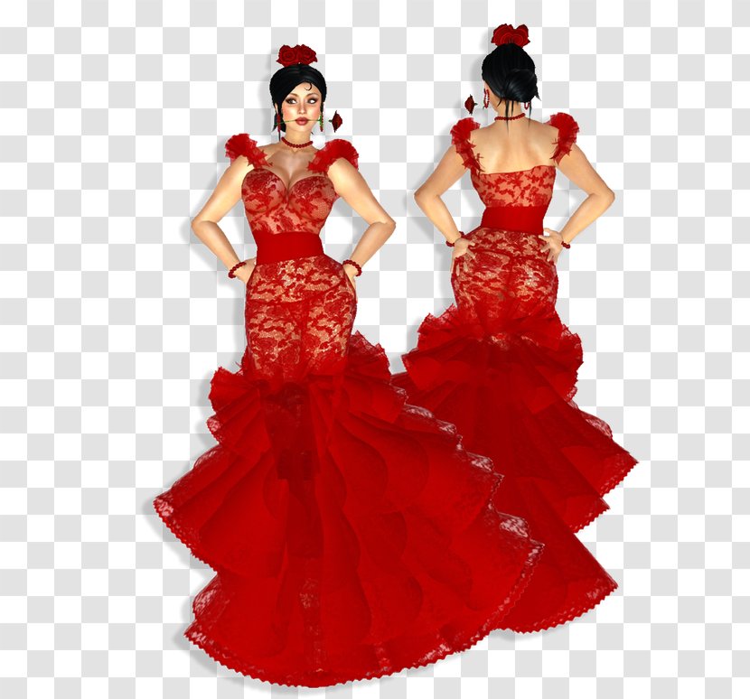 Dress Gown Costume Traje De Flamenca Flamenco - Dancer - Red Lace Transparent PNG