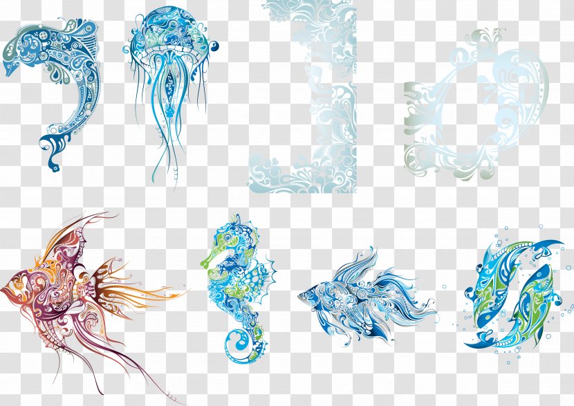 Vector Pattern Composed Of Marine Organisms - Biology - Turquoise Transparent PNG