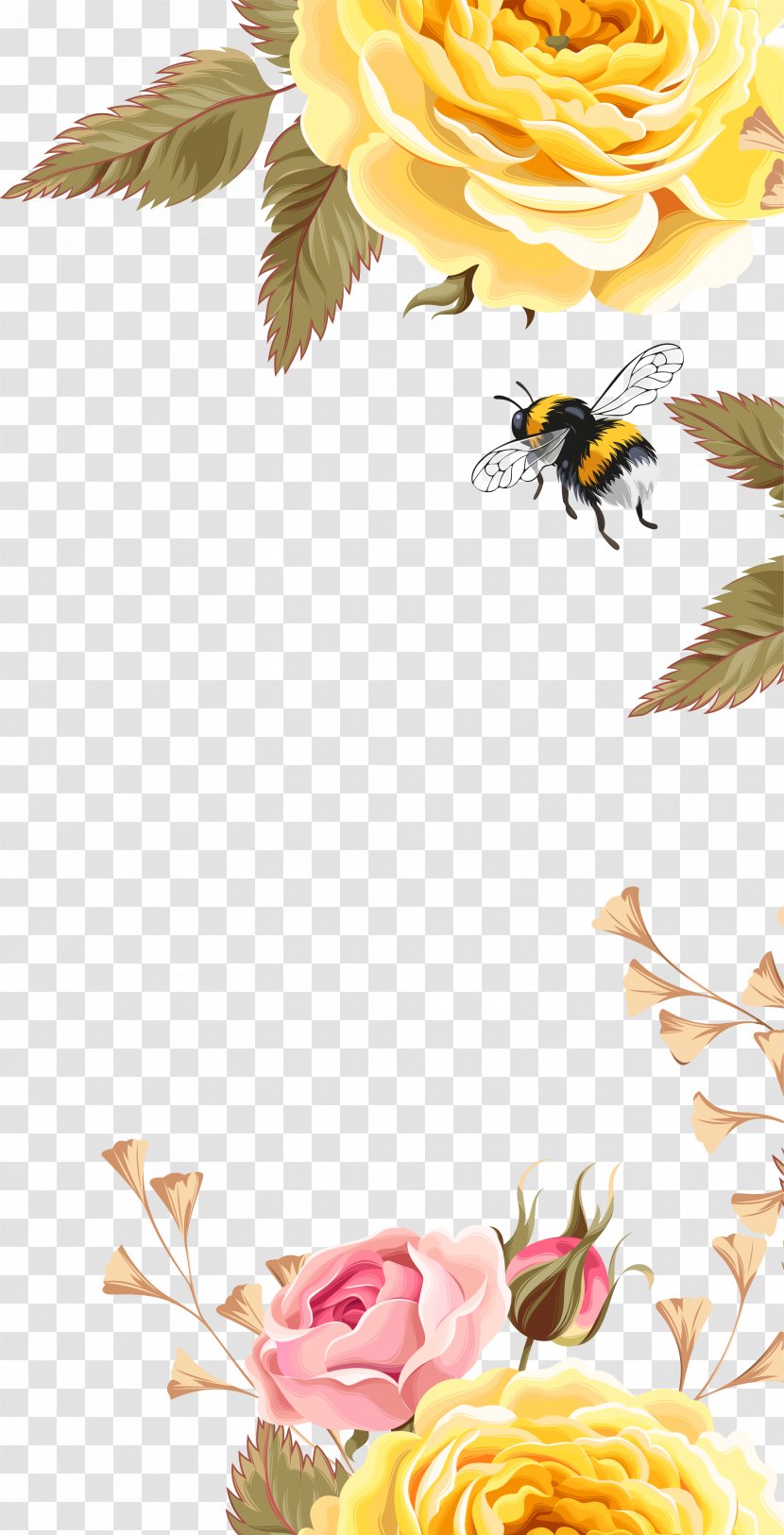 Bee Bird Flower Pattern - Floristry - Yellow Beautiful Bees Transparent PNG
