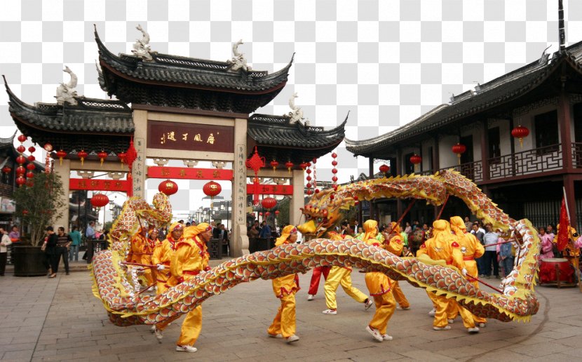 Performance Budaya Tionghoa Dragon Dance Lion Chinese New Year - Town Transparent PNG