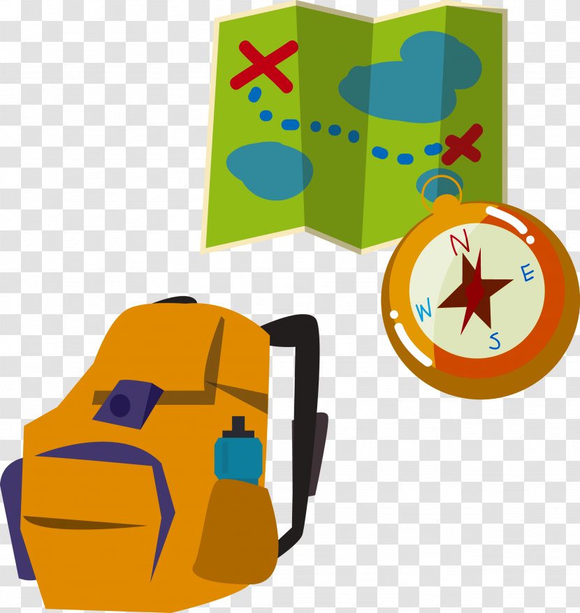 Backpacking Illustration - Yellow - Map Compass Backpack Transparent PNG