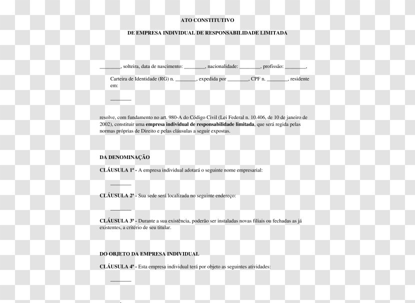 Atos Constitutivos Document Company Contract Legal Person - Sole Proprietorship - Personalidade Transparent PNG