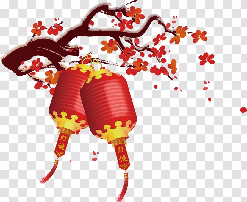 Paper Lantern Festival - Frame - Plum Branch With Red Lanterns Transparent PNG