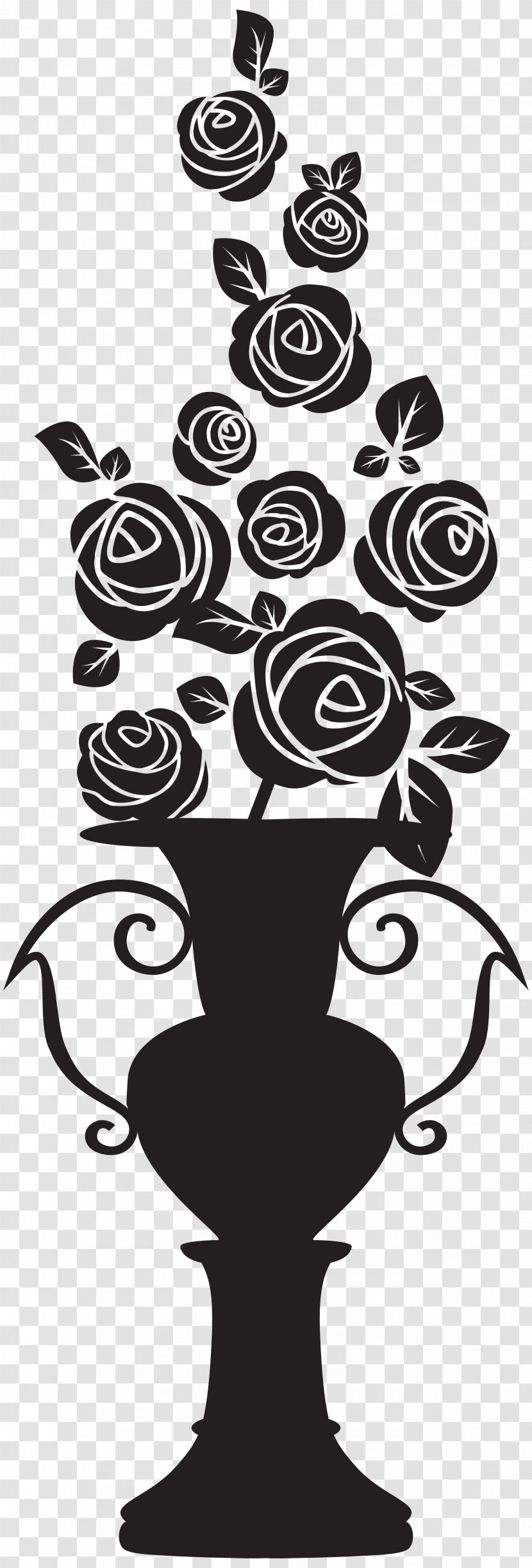 Silhouette Drawing Clip Art - Monochrome Photography - Vase With Roses Image Transparent PNG