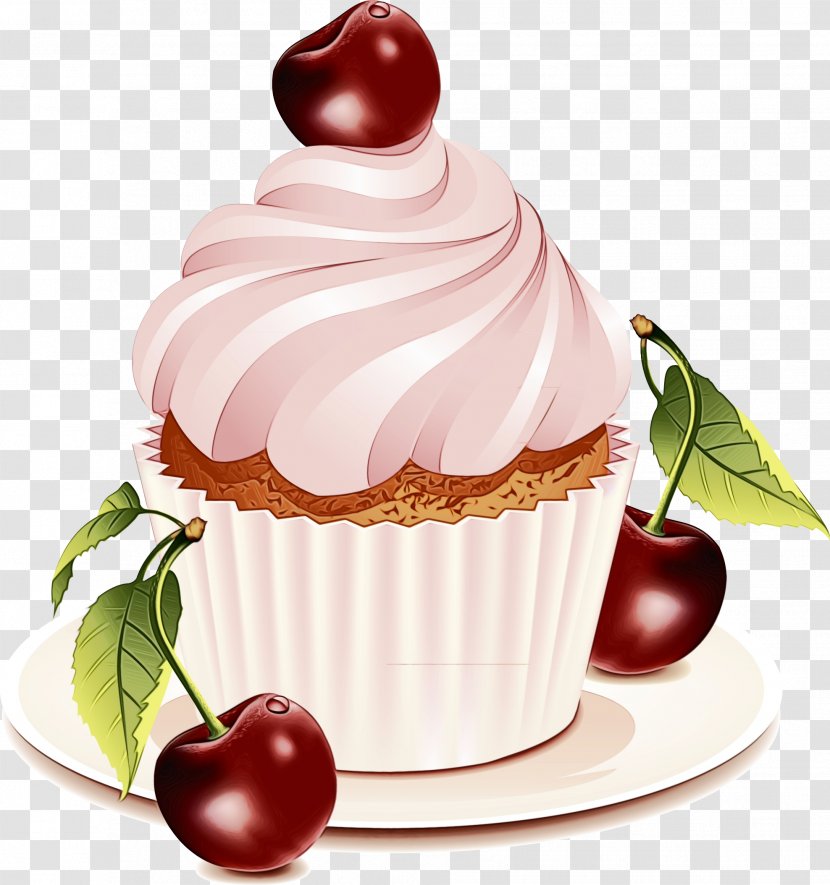 Food Cherry Dessert Frozen Meringue - Watercolor - Icing Cupcake Transparent PNG