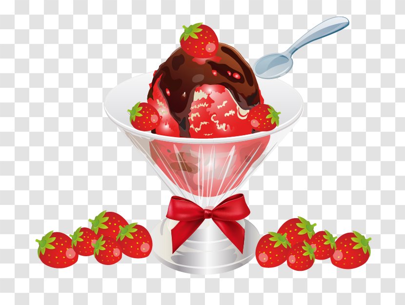 Ice Cream Cones Chocolate Sundae - Strawberry Transparent PNG
